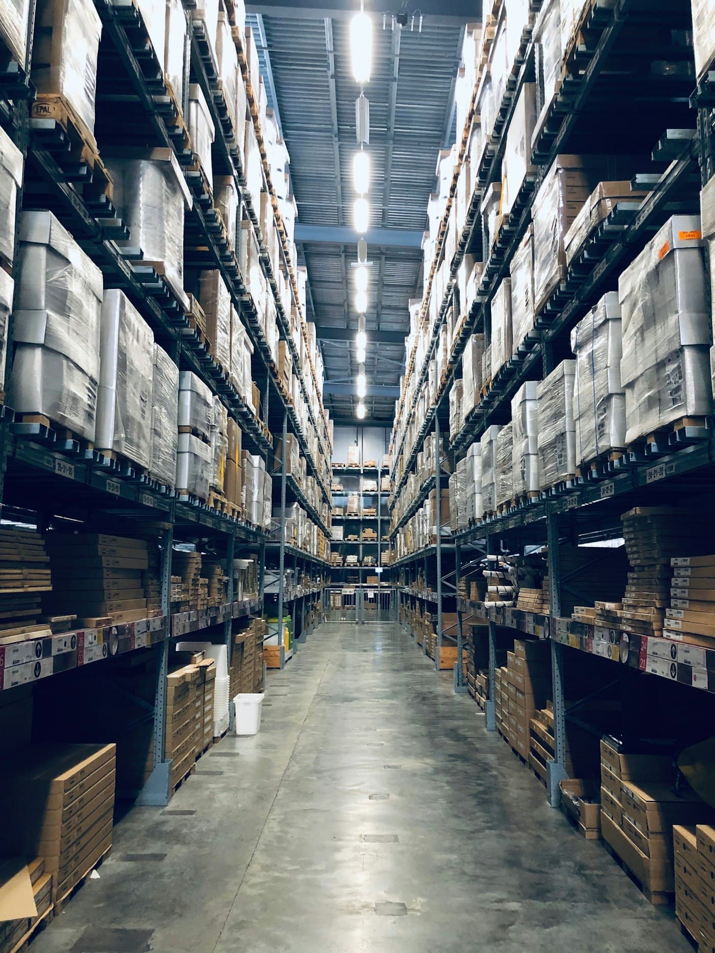 Racked export warehouse aisle